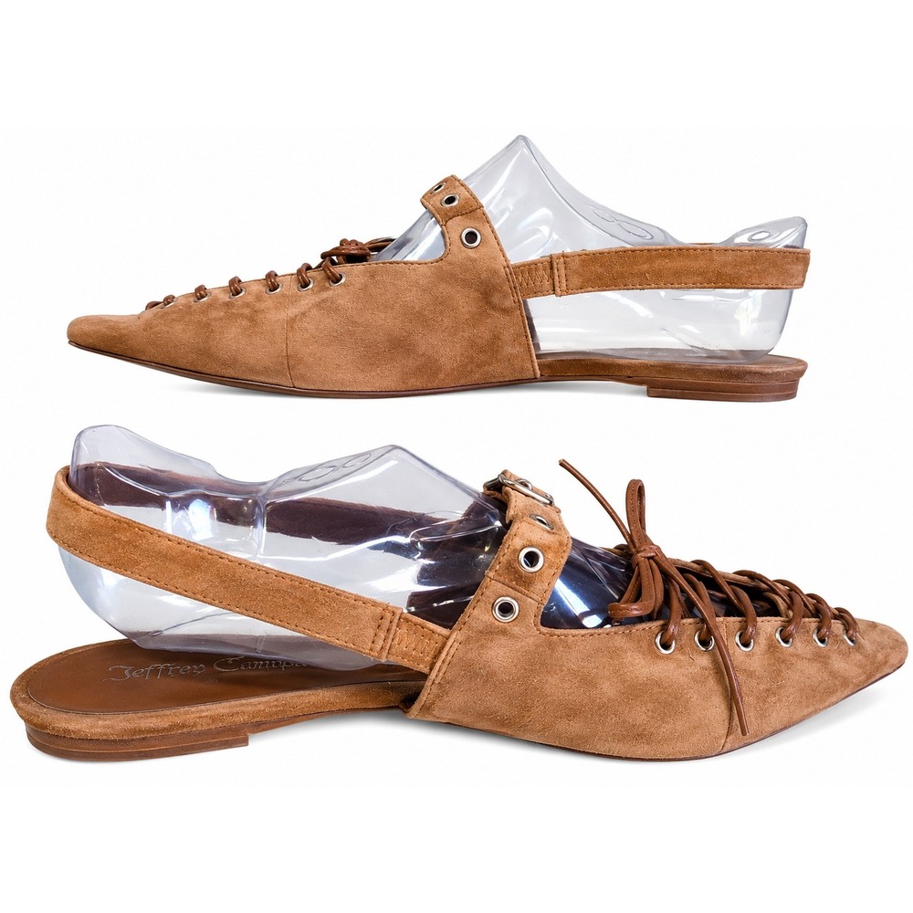 Jeffrey Campbell Pointed Toe Lace-Up Slingback Flats Women 9 Tan Suede Excellent
